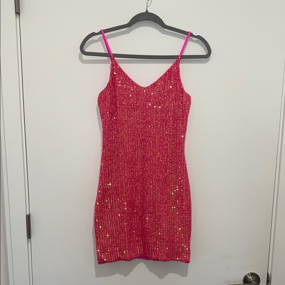 Luli Fama Hot Pink Sequin Dress XS